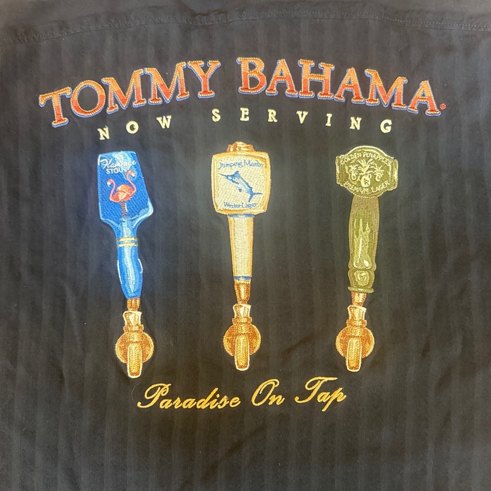 Tommy Bahama Mens Silk Paradise On Tap Beer Embroidery Camp Shirt Black Medium